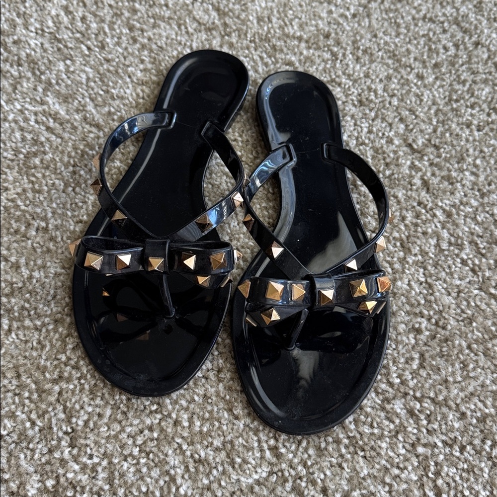 Black bow Sandals with Gold Studs